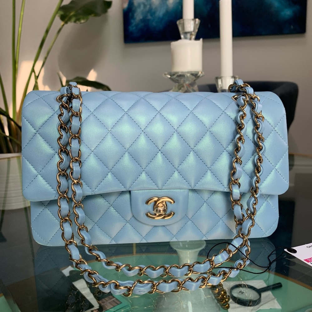 CHANEL Medium Classic Double Flap Bag Iridesent Blue  LGHW 23A  New/receipt